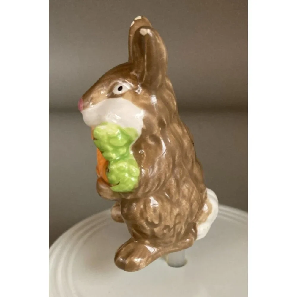 Nora Fleming Ceramic Mini Easter Bunny Rabbit w/Carrots Flawed -Lid Not Included
